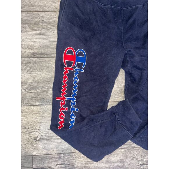 Champion Reverse Weave Sweatpants Joggers Size Large Navy Blue Huge Double Logo - Picture 3 of 7